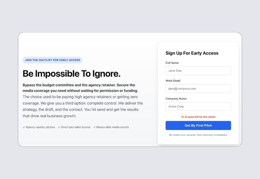 A small waitlist dashboard showing signup count ticking upward before a product goes live