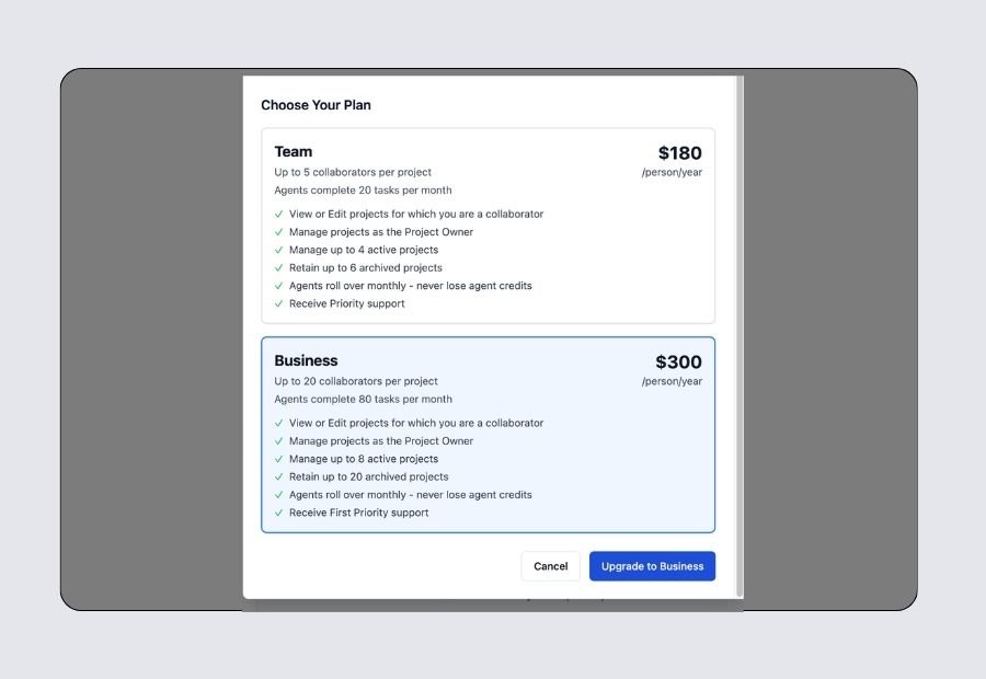Pricing tier matrix with segment mapping and margin comparison