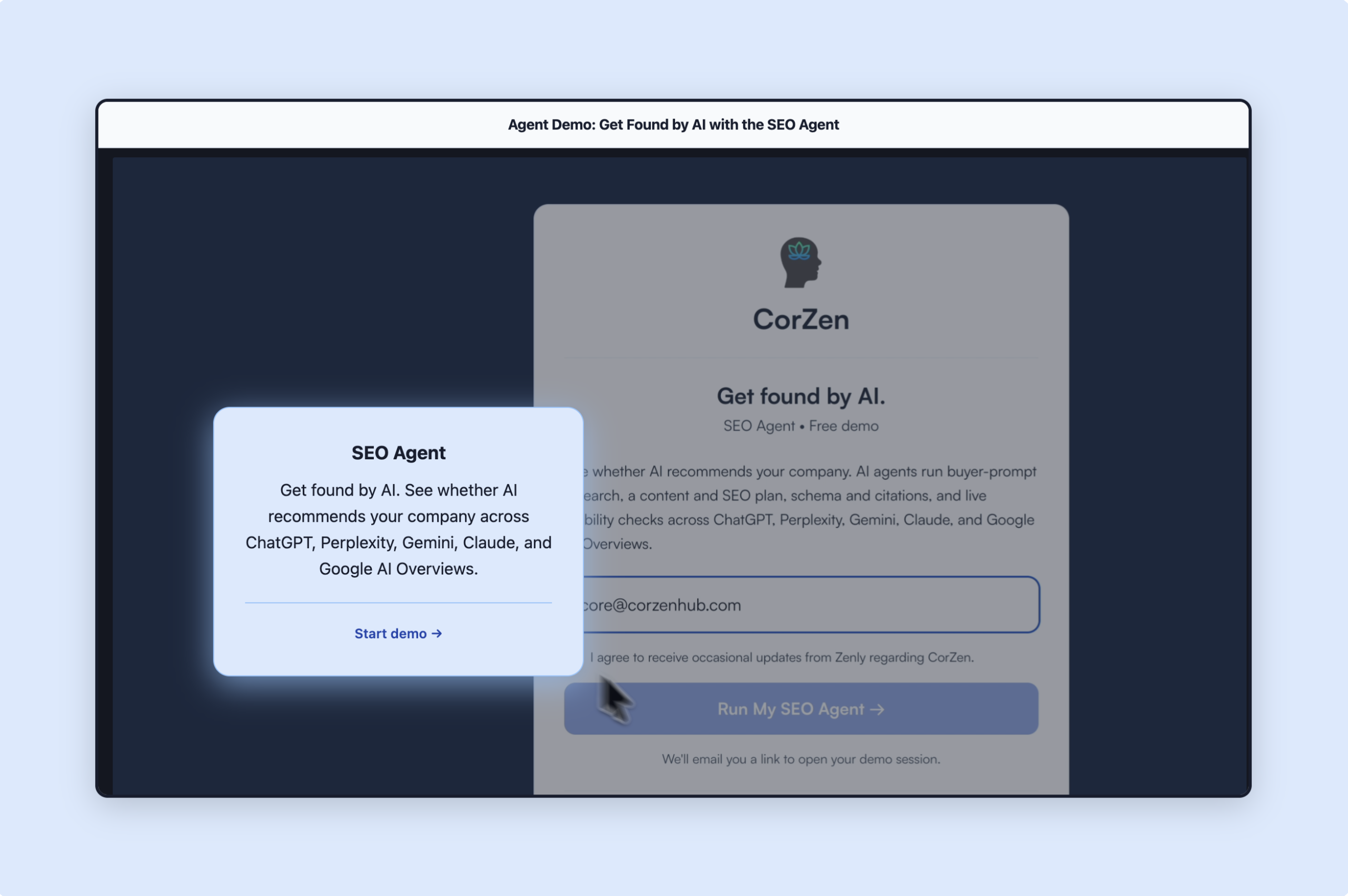 SEO AEO Agent interactive demo preview