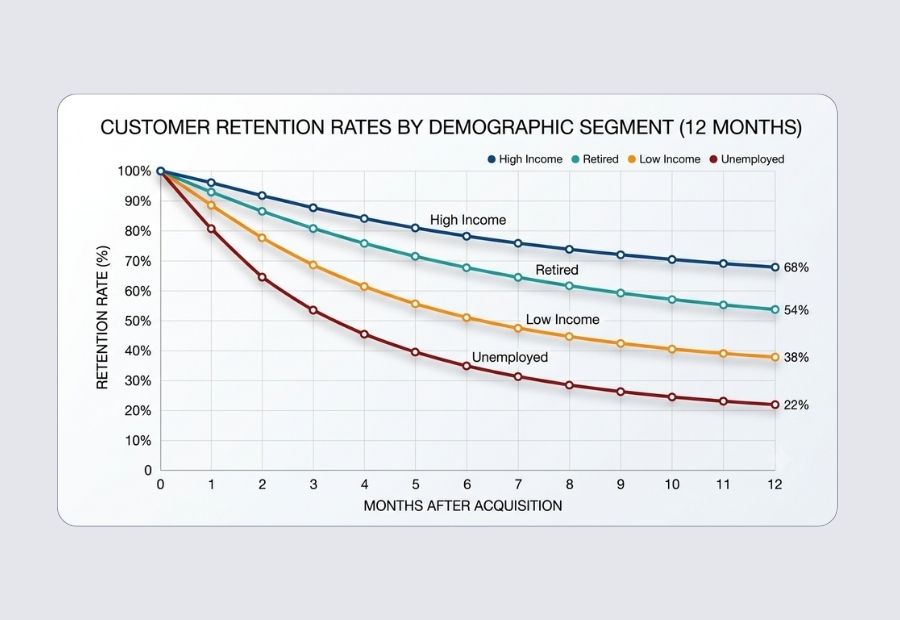 Retention curve chart showing a flattening line for a healthy product segment