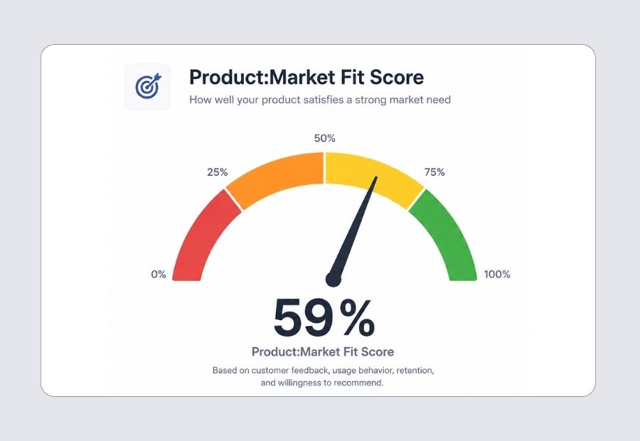 PMF survey results dashboard showing percentage of very disappointed responses