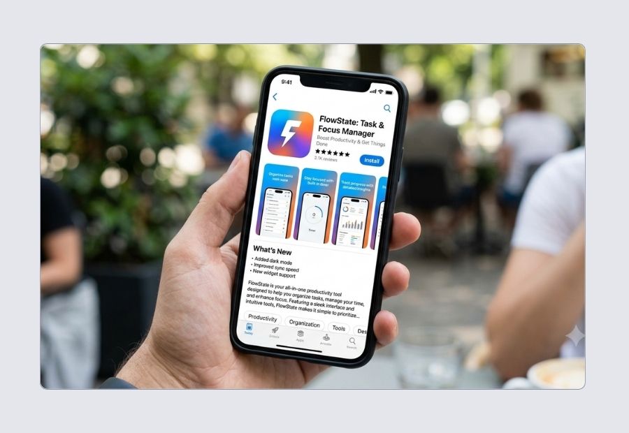 App store listing with keyword-optimized title and high-converting screenshots