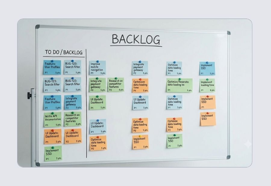 Ranked initiative backlog with impact and effort scores
