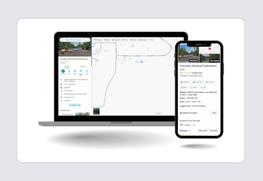 Google Business Profile map pack showing a local business ranked first in search results